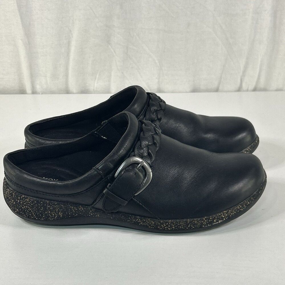 Aetrex Womens Size 8.5 Libby Braided Buckle Soft Leather Comfort Mule Black